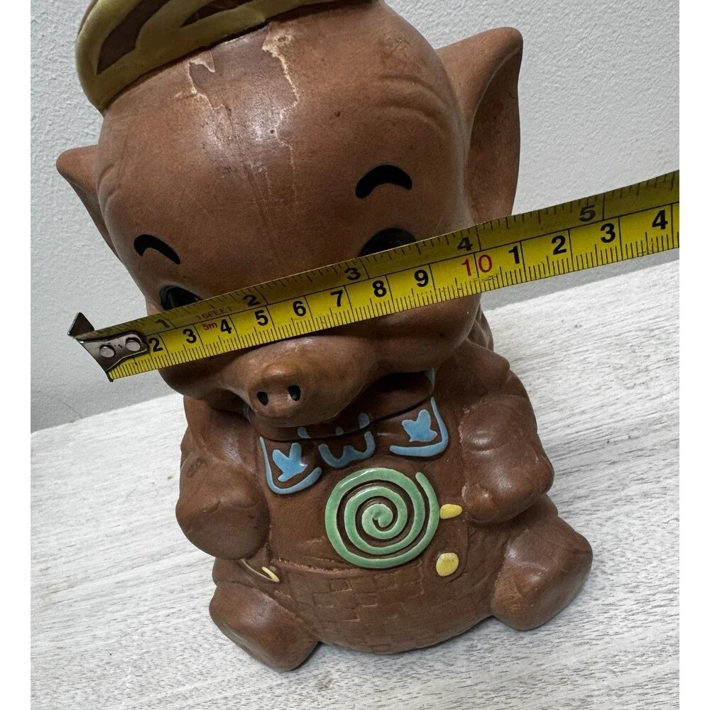 ⁠Vtg Elephant Cookie Jar Anthropomorphic Ceramic Swirl Lollipop Bowtie Basket⁠